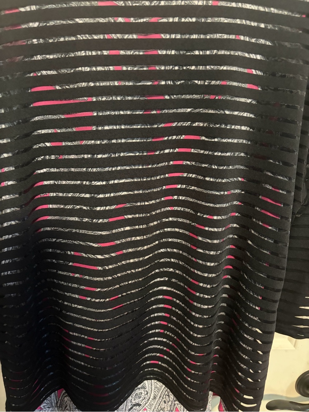 Investments Black Striped Sheer Top with Bright Pink Underlayer